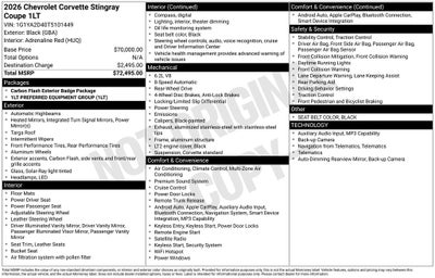 2026 Chevrolet Corvette Stingray 1LT
