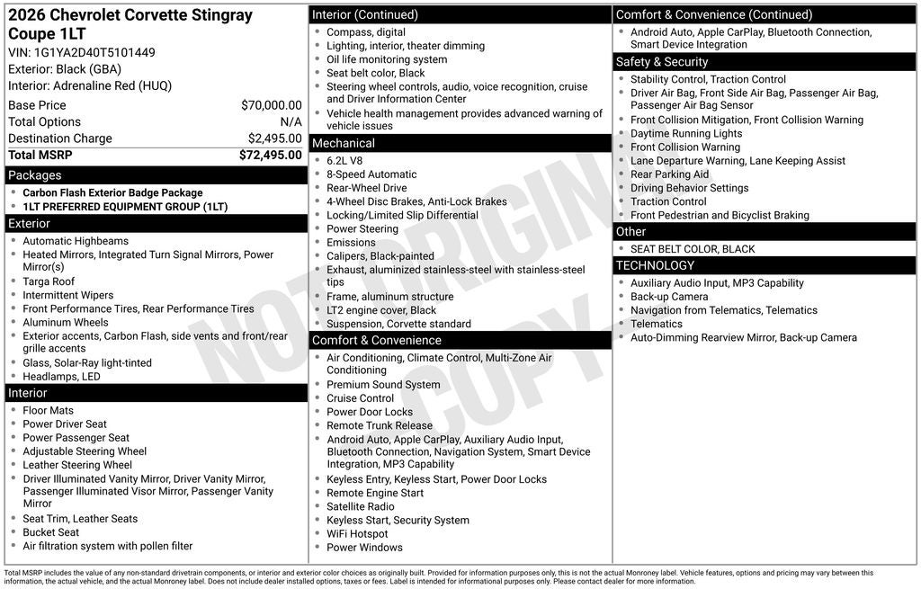 2026 Chevrolet Corvette Stingray 1LT