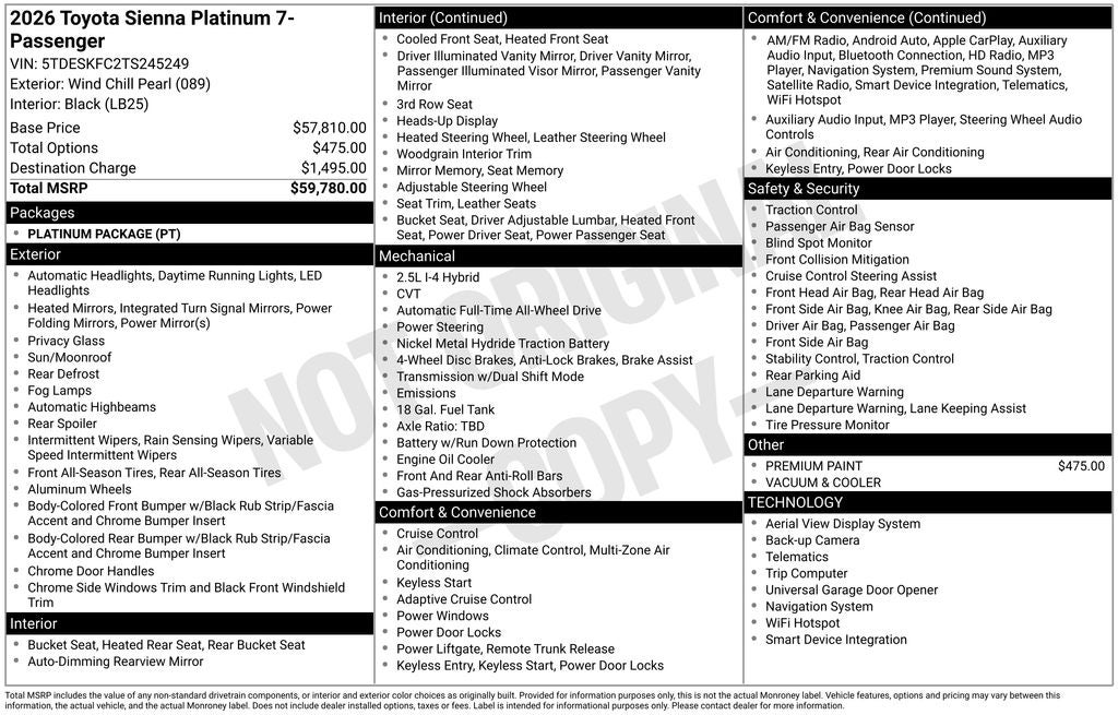 2026 Toyota Sienna Platinum 7 Passenger